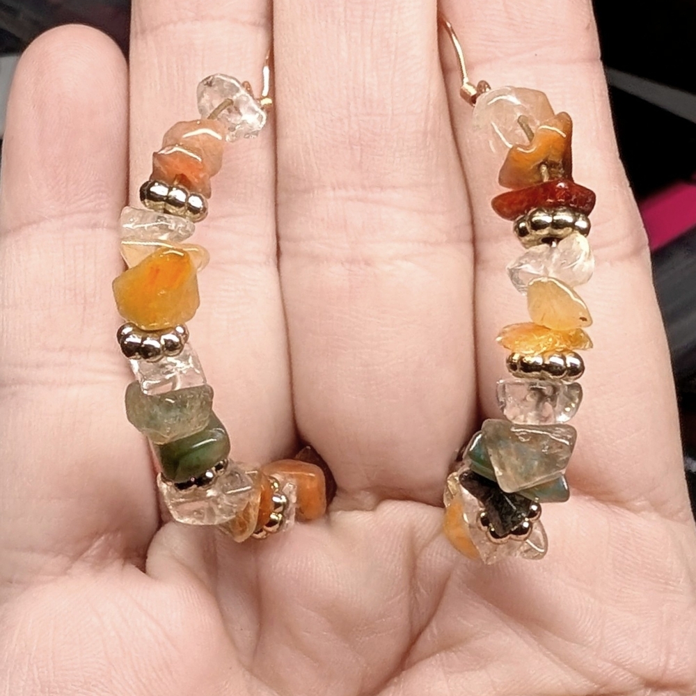 Handmade In USA Copper Boho 1/2 Hoop Agate Earrings